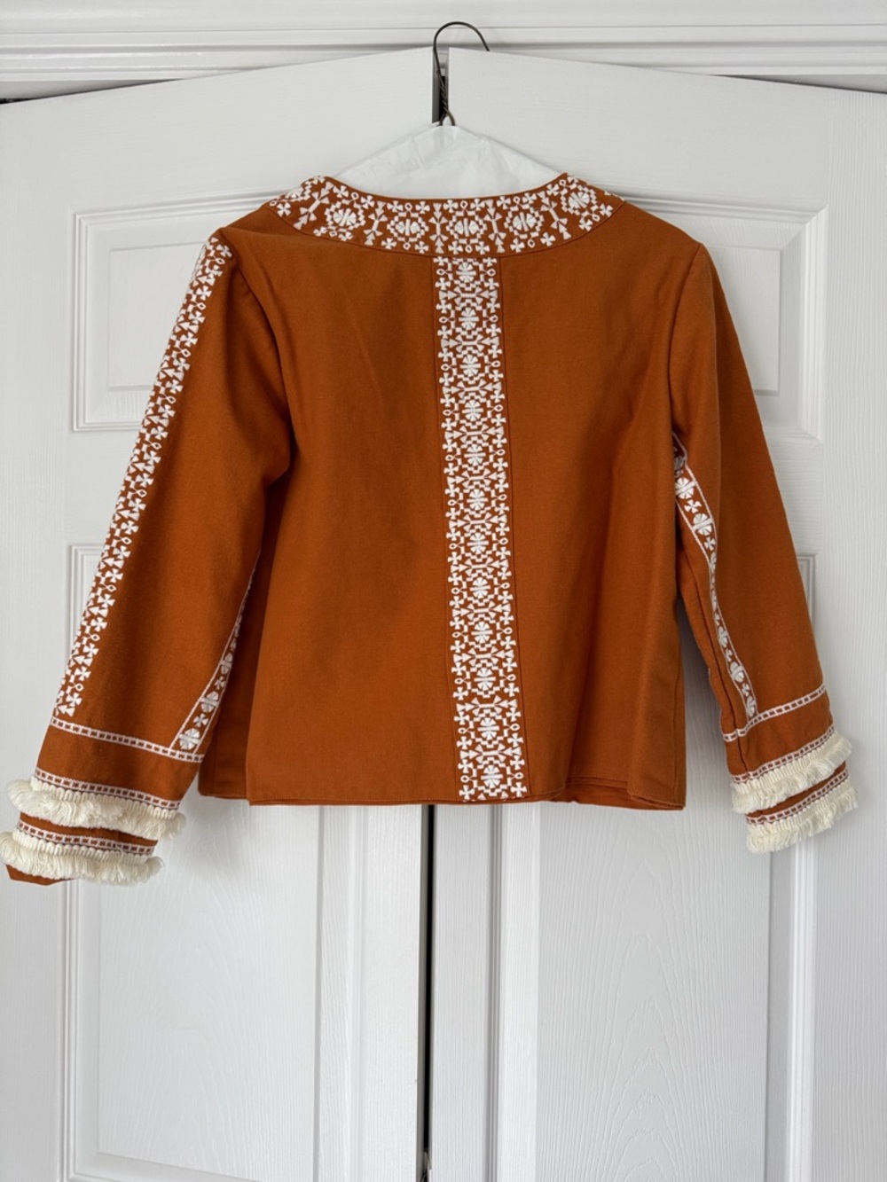 Julia Amory Embroidered Rust/Orange Fringe Jacket - Picture 2 of 3